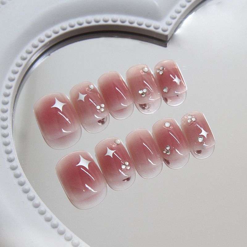 24pcs French Tip Square Wearable Fake Nails Reusable Stick On Nails Press on Full Cover False Nail Tips with Jelly Stickers Makeup Accessories Star Style view 5