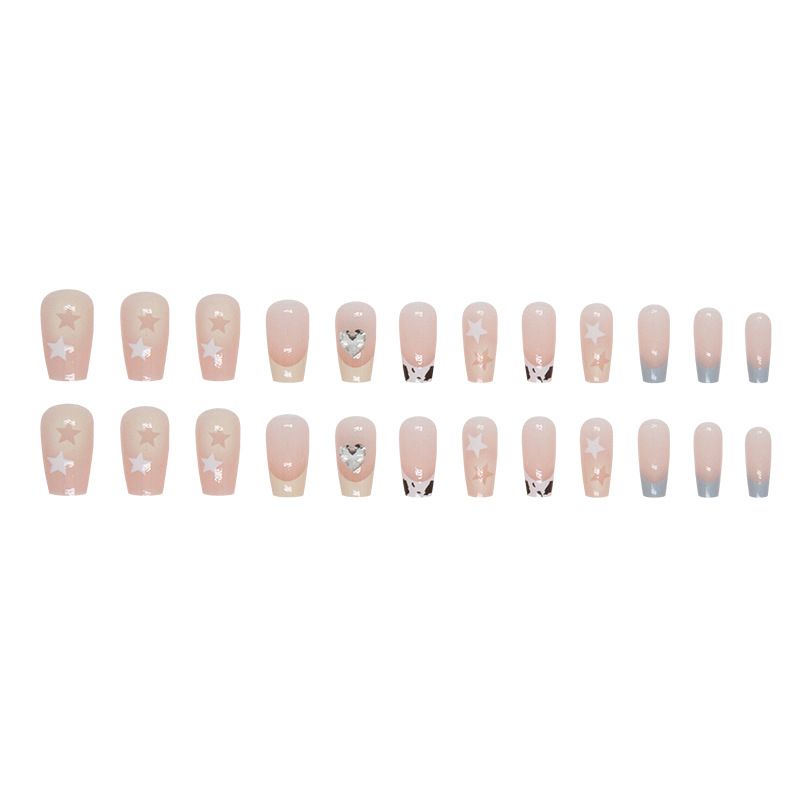 24pcs French Tip Square Wearable Fake Nails Reusable Stick On Nails Press on Full Cover False Nail Tips with Jelly Stickers Makeup Accessories Star Style view 8
