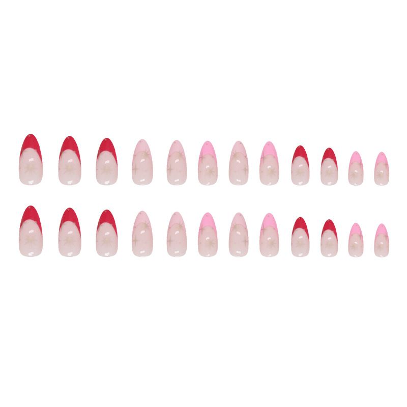 24pcs French Tip Almond  Wearable Fake Nails Reusable Stick On Nails Press on Full Cover False Nail Tips with Jelly Stickers Makeup Accessories Star Style view 6
