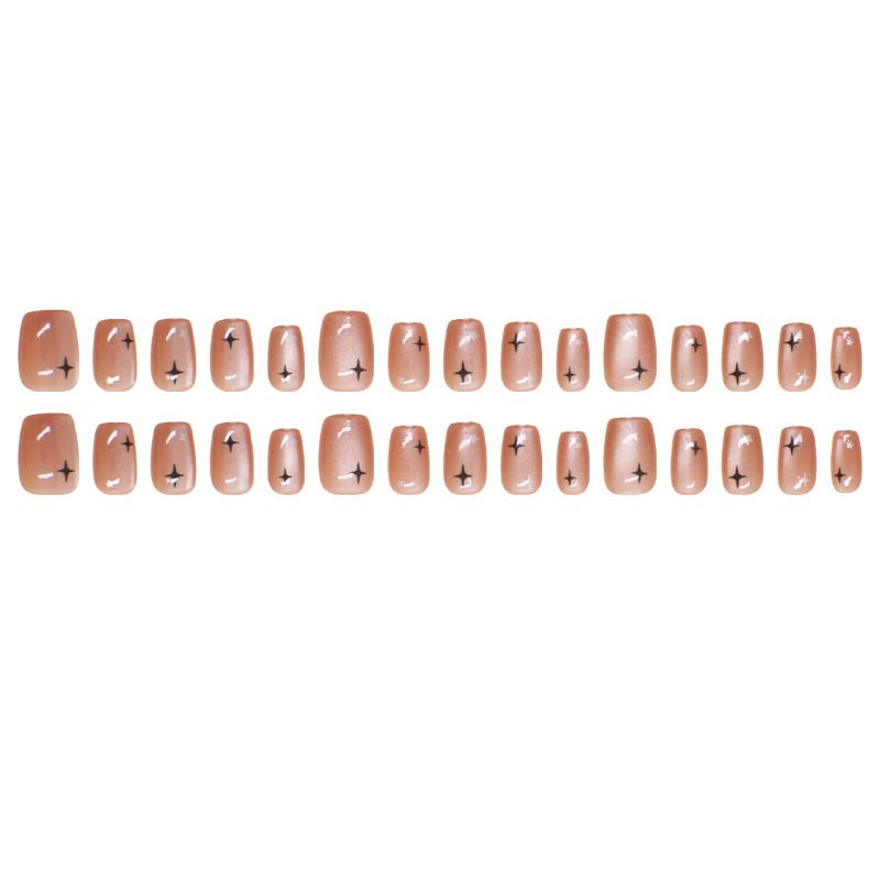 30pcs Square Wearable Fake Nails Reusable Stick On Nails Press on Full Cover False Nail Tips with Jelly Stickers Makeup Accessories Cat Eye Manicure