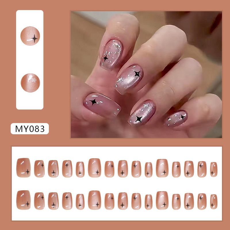 30pcs Square Wearable Fake Nails Reusable Stick On Nails Press on Full Cover False Nail Tips with Jelly Stickers Makeup Accessories Cat Eye Manicure
