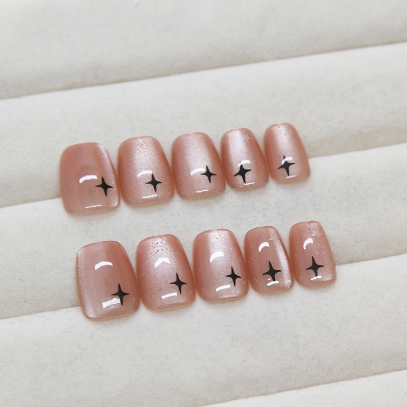 30pcs Square Wearable Fake Nails Reusable Stick On Nails Press on Full Cover False Nail Tips with Jelly Stickers Makeup Accessories Cat Eye Manicure