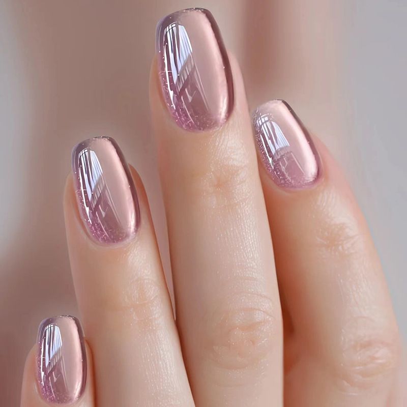 30pcs Square Wearable Fake Nails Reusable Stick On Nails Press on Full Cover False Nail Tips with Jelly Stickers Makeup Accessories Cat Eye Manicure
