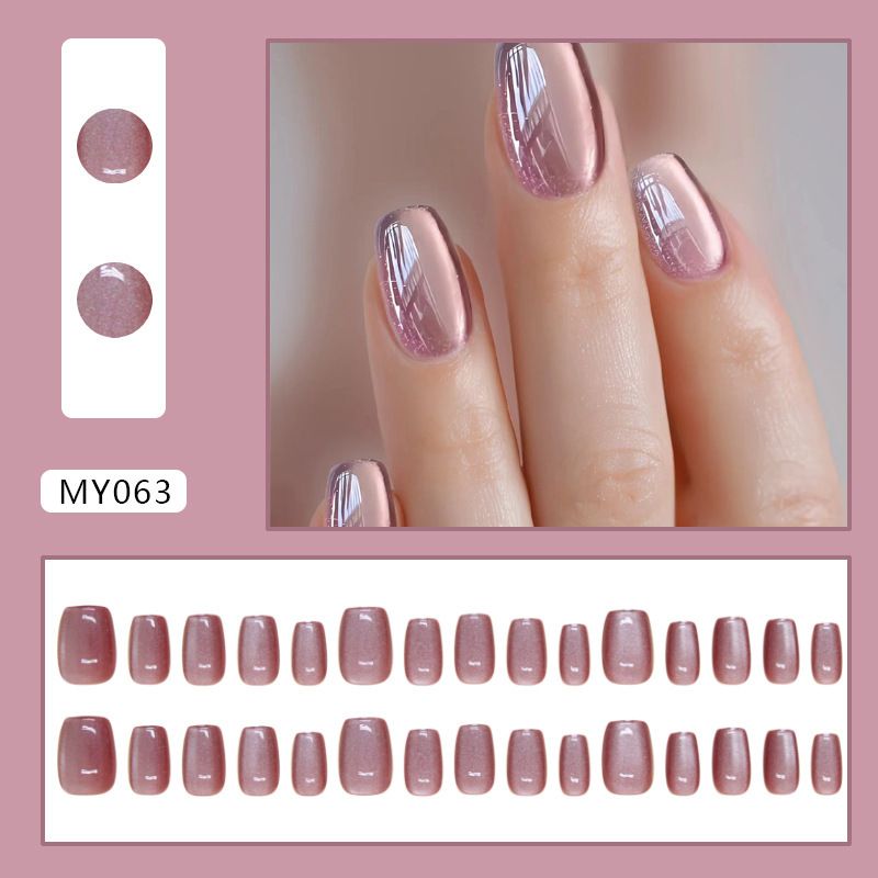 30pcs Square Wearable Fake Nails Reusable Stick On Nails Press on Full Cover False Nail Tips with Jelly Stickers Makeup Accessories Cat Eye Manicure