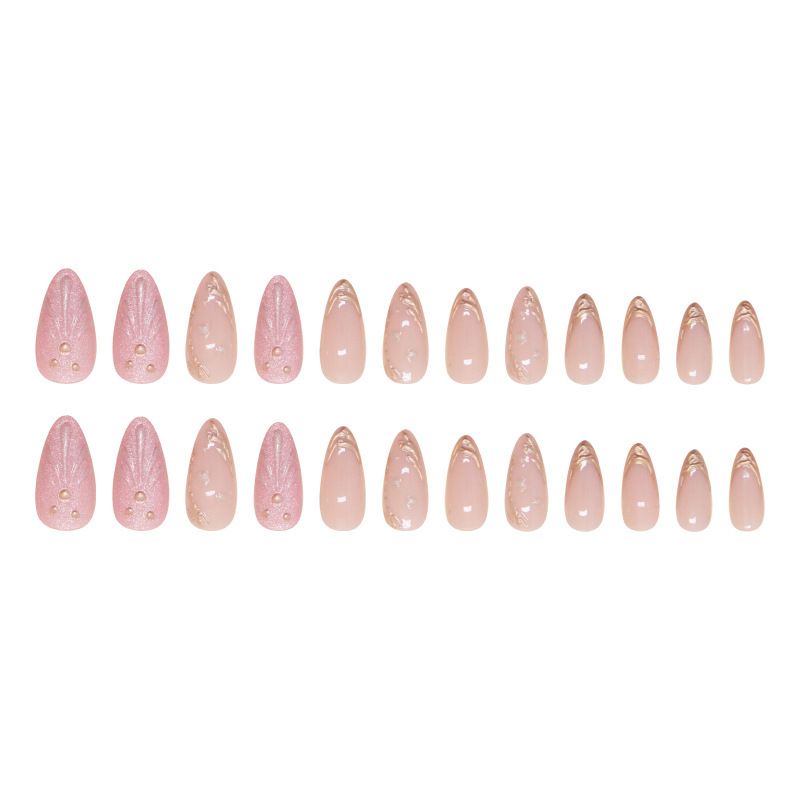 24pcs Almond  Wearable Fake Nails Reusable Stick On Nails Press on Full Cover False Nail Tips with Jelly Stickers Makeup Accessories Ocean Style view 9