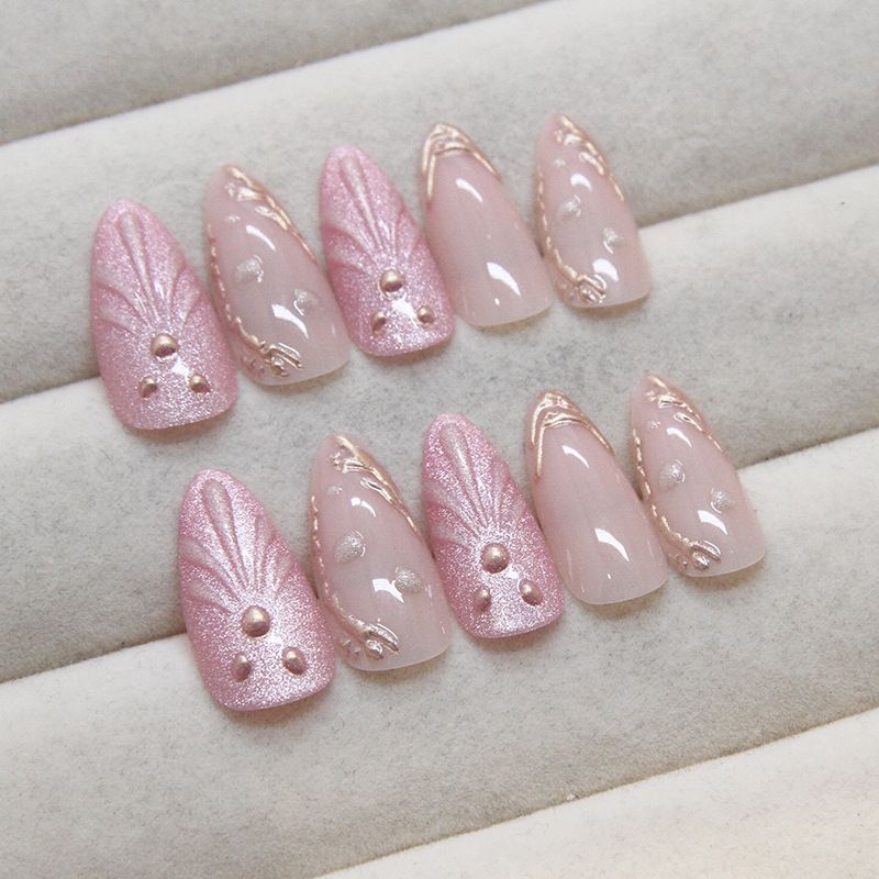 24pcs Almond  Wearable Fake Nails Reusable Stick On Nails Press on Full Cover False Nail Tips with Jelly Stickers Makeup Accessories Ocean Style view 10