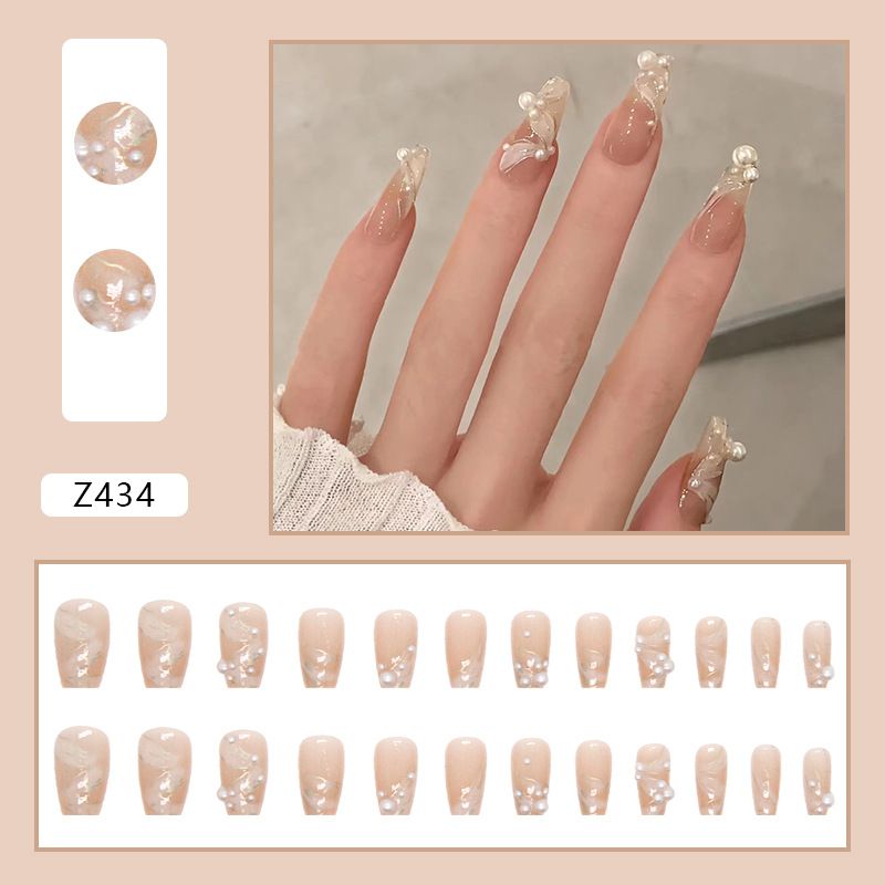 24pcs Ballerina Wearable Fake Nails Reusable Stick On Butterflly Rose Nails Press on Full Cover False Nail Tips with Jelly Stickers Makeup Accessories Pink view 4