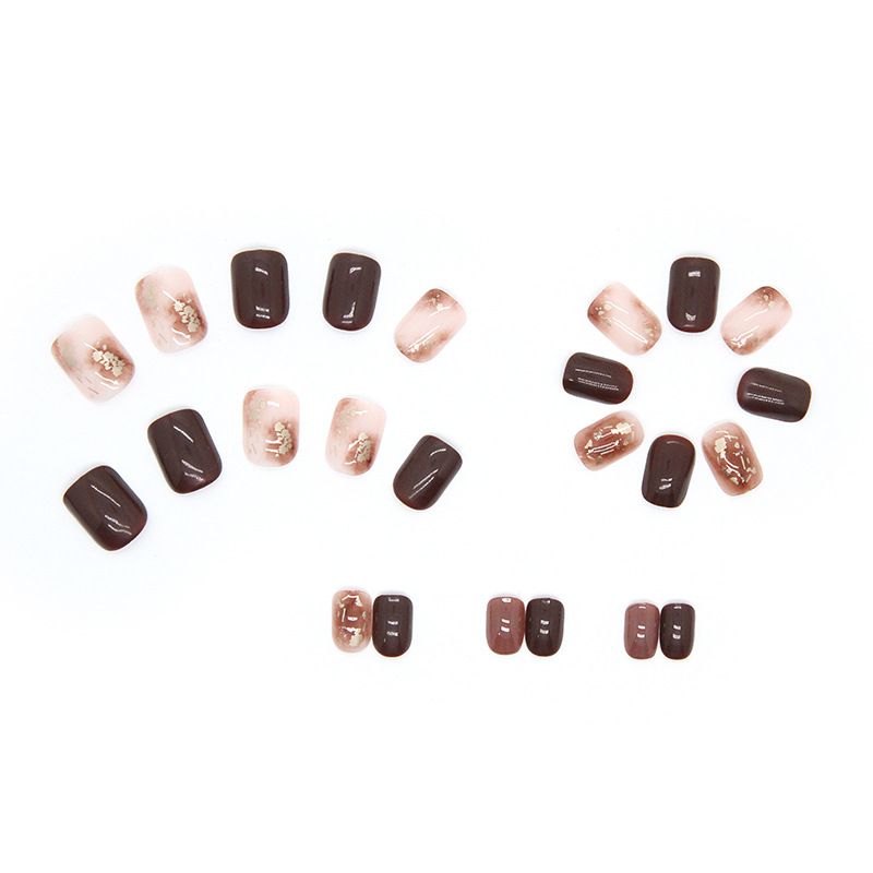 NEW 24pcs Square Wearable Fake Nails Reusable Stick On Nails Press on Full Cover False Nail Tips with Jelly Stickers Makeup Accessories Brown Color view 5