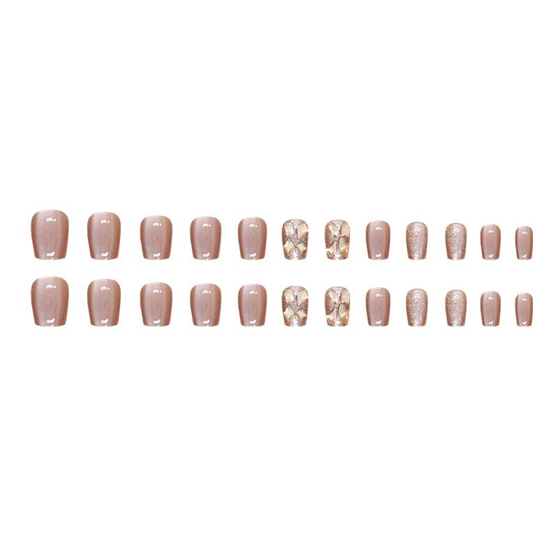 NEW 24pcs Square Wearable Fake Nails Reusable Stick On Nails Press on Full Cover False Nail Tips with Jelly Stickers Makeup Accessories Cat Eye Style view 5