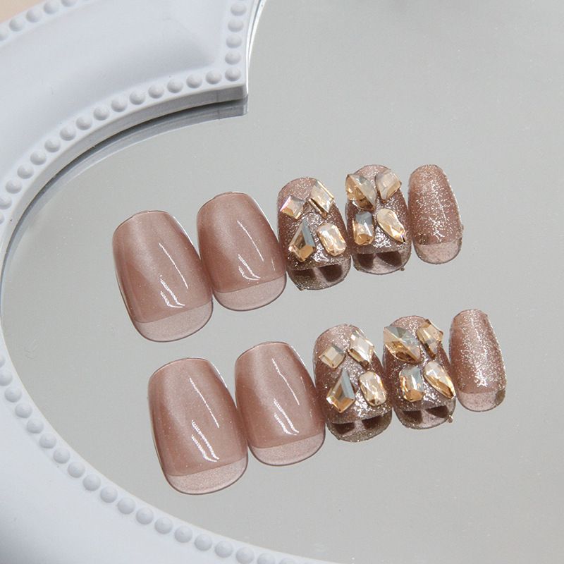NEW 24pcs Square Wearable Fake Nails Reusable Stick On Nails Press on Full Cover False Nail Tips with Jelly Stickers Makeup Accessories Cat Eye Style view 6