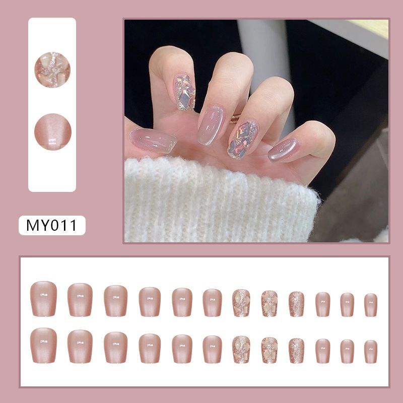 NEW 24pcs Square Wearable Fake Nails Reusable Stick On Nails Press on Full Cover False Nail Tips with Jelly Stickers Makeup Accessories Cat Eye Style view 7