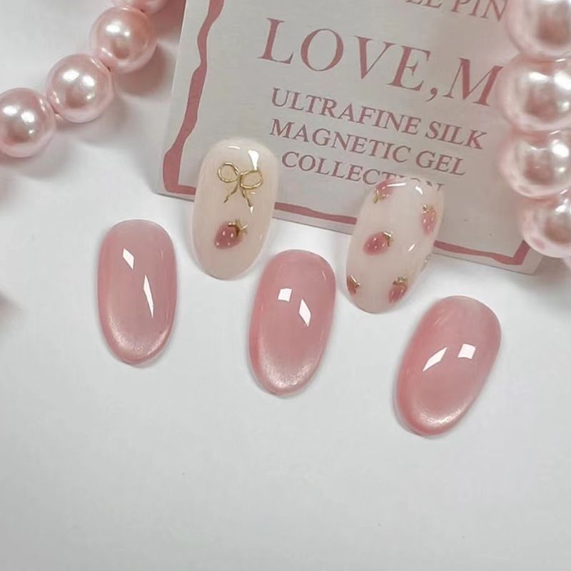 Wearable Fake Nails Reusable Stick On Nails Press on Full Cover False Nail Tips with Jelly Stickers Makeup Accessories Pink Cat Eye Style view 3