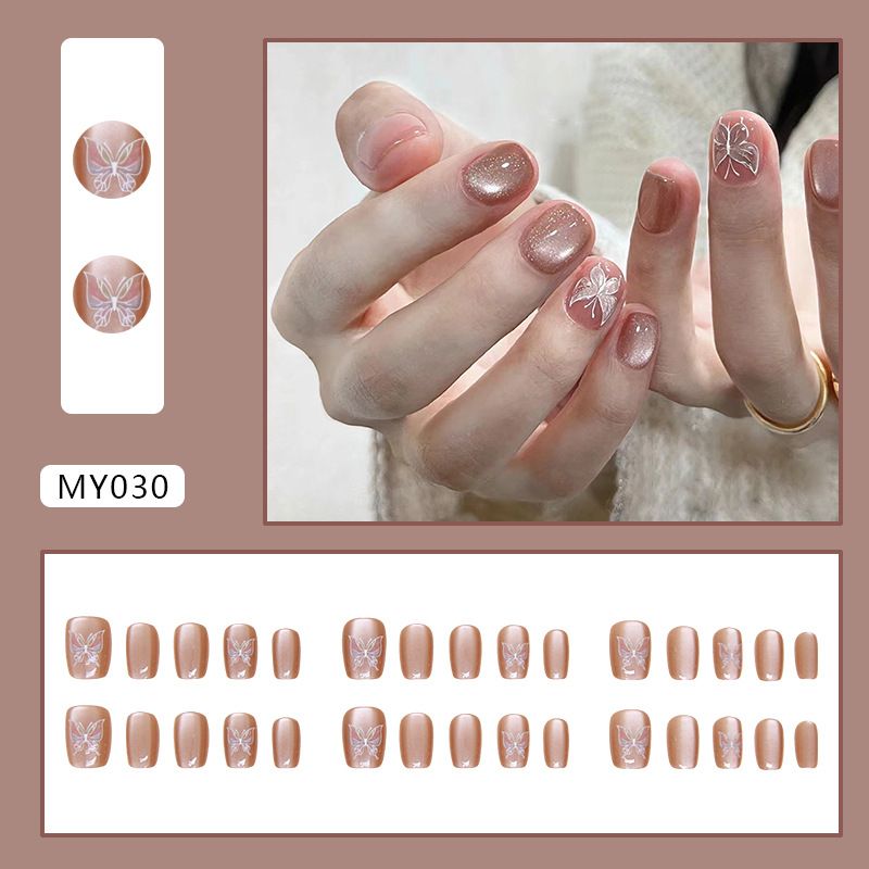 Wearable Fake Nails Reusable Stick On Nails Press on Full Cover False Nail Tips with Jelly Stickers Makeup Accessories Pink Cat Eye Style view 4