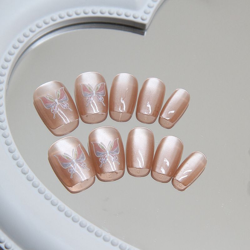 Wearable Fake Nails Reusable Stick On Nails Press on Full Cover False Nail Tips with Jelly Stickers Makeup Accessories Pink Cat Eye Style view 5