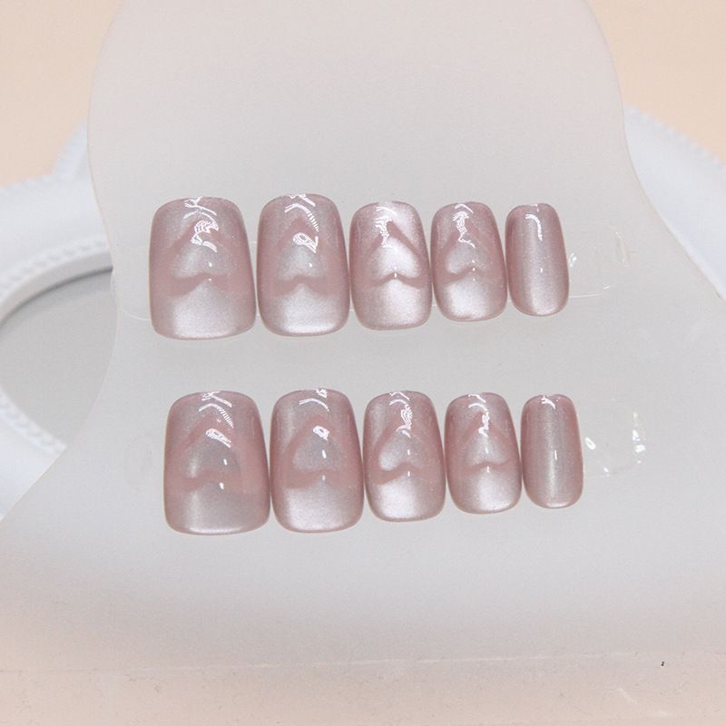 Wearable Fake Nails Reusable Stick On Nails Press on Full Cover False Nail Tips with Jelly Stickers Makeup Accessories Pink Cat Eye Style view 10