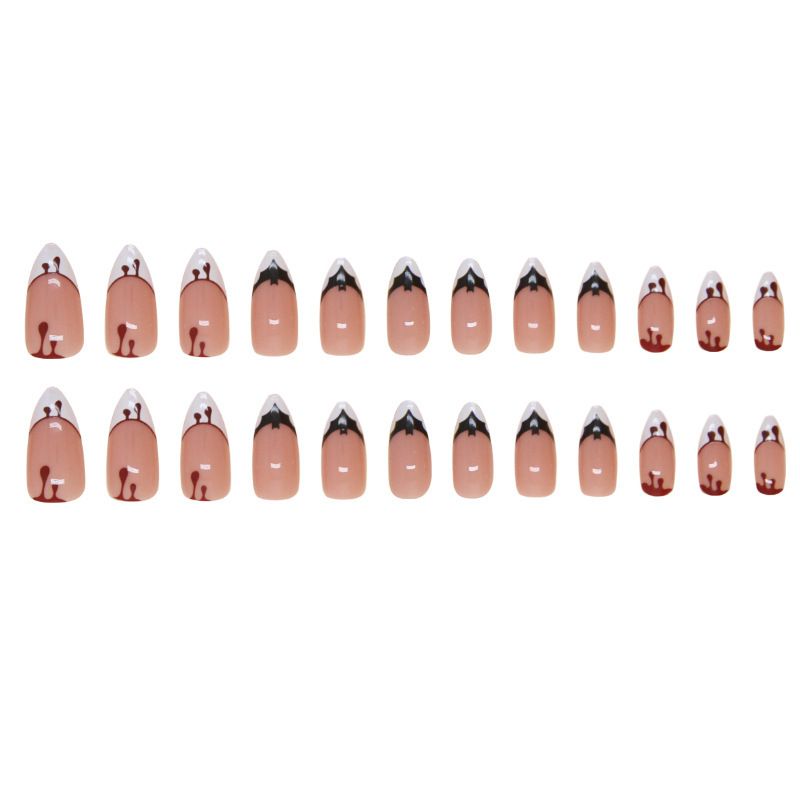 24pcs French Tip Almond Wearable Fake Nails Reusable Stick On Nails Press on Full Cover False Nail Tips with Jelly Stickers Makeup Accessories Black Color view 6