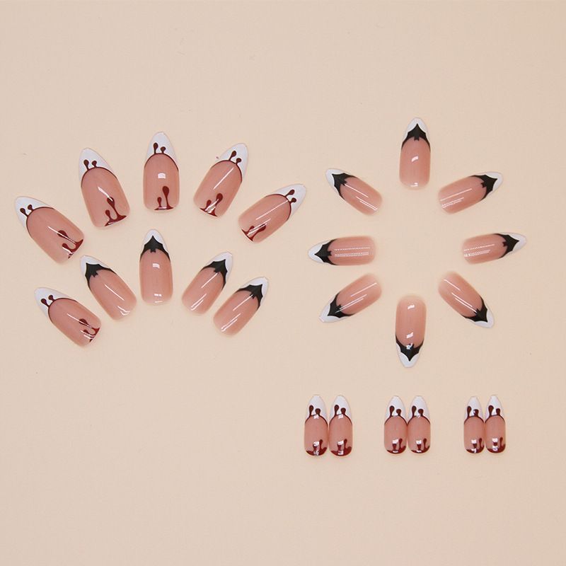 24pcs French Tip Almond Wearable Fake Nails Reusable Stick On Nails Press on Full Cover False Nail Tips with Jelly Stickers Makeup Accessories Black Color view 5