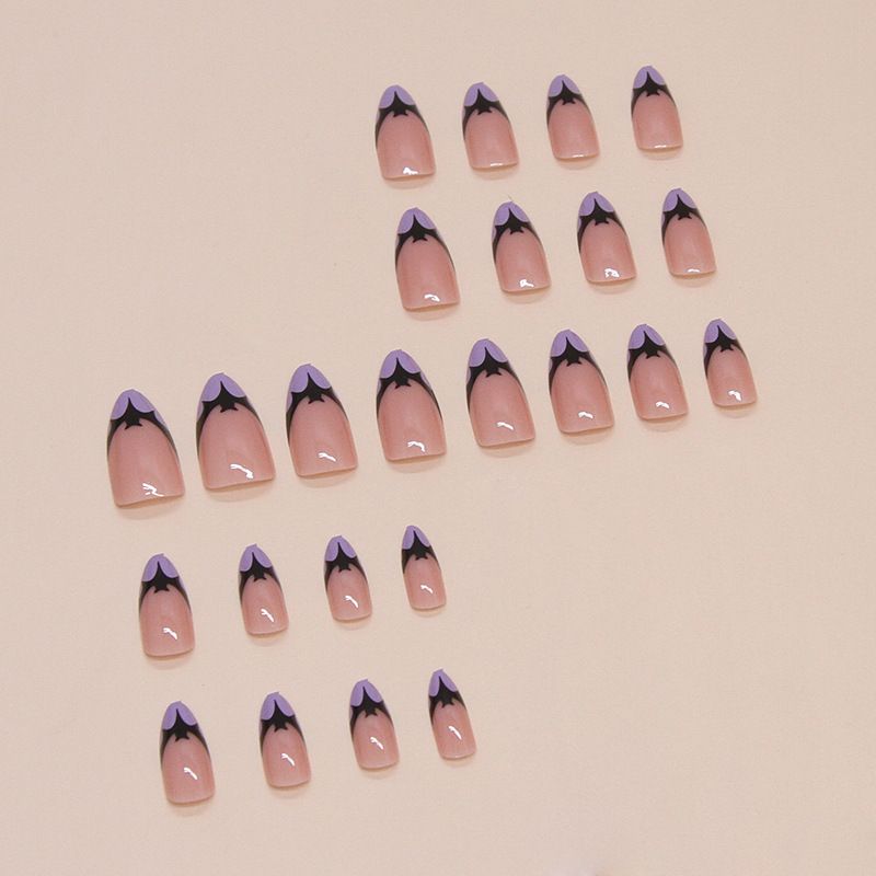 24pcs French Tip Almond Wearable Fake Nails Reusable Stick On Nails Press on Full Cover False Nail Tips with Jelly Stickers Makeup Accessories Black Color view 9