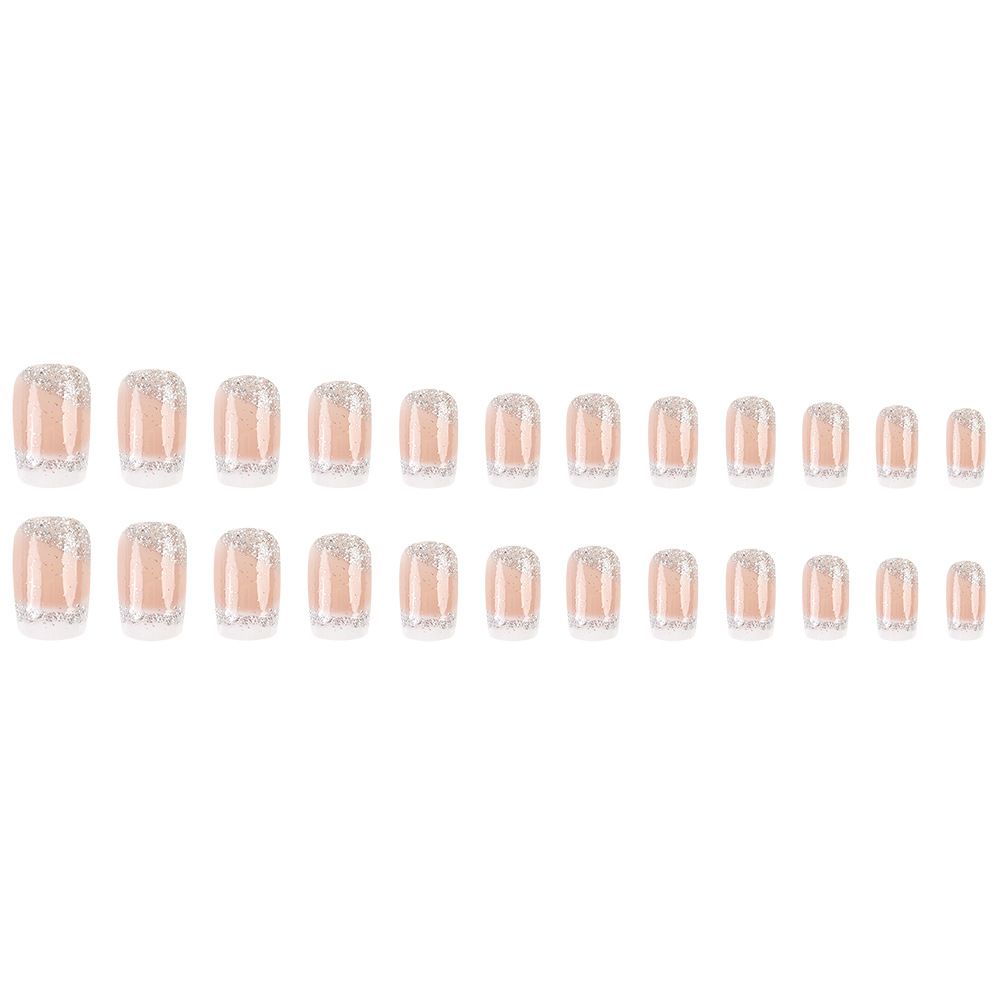 24pcs Shiny Square Wearable Fake Nails Reusable Stick On Nails Press on Full Cover False Nail Tips with Jelly Stickers Makeup Accessories French Tip  Glitter
