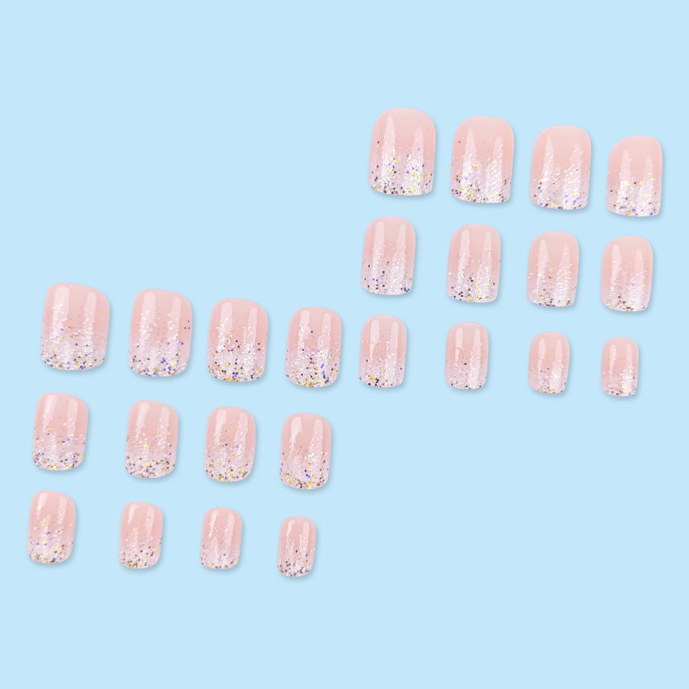 24pcs Shiny Square Wearable Fake Nails Reusable Stick On Nails Press on Full Cover False Nail Tips with Jelly Stickers Makeup Accessories French Tip  Glitter