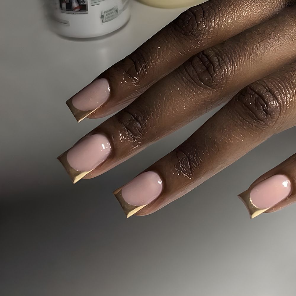 24pcs French Tip Wearable Fake Nails Reusable Stick On Nails Press on Full Cover False Nail Tips with Jelly Stickers Makeup Accessories Metallic Color