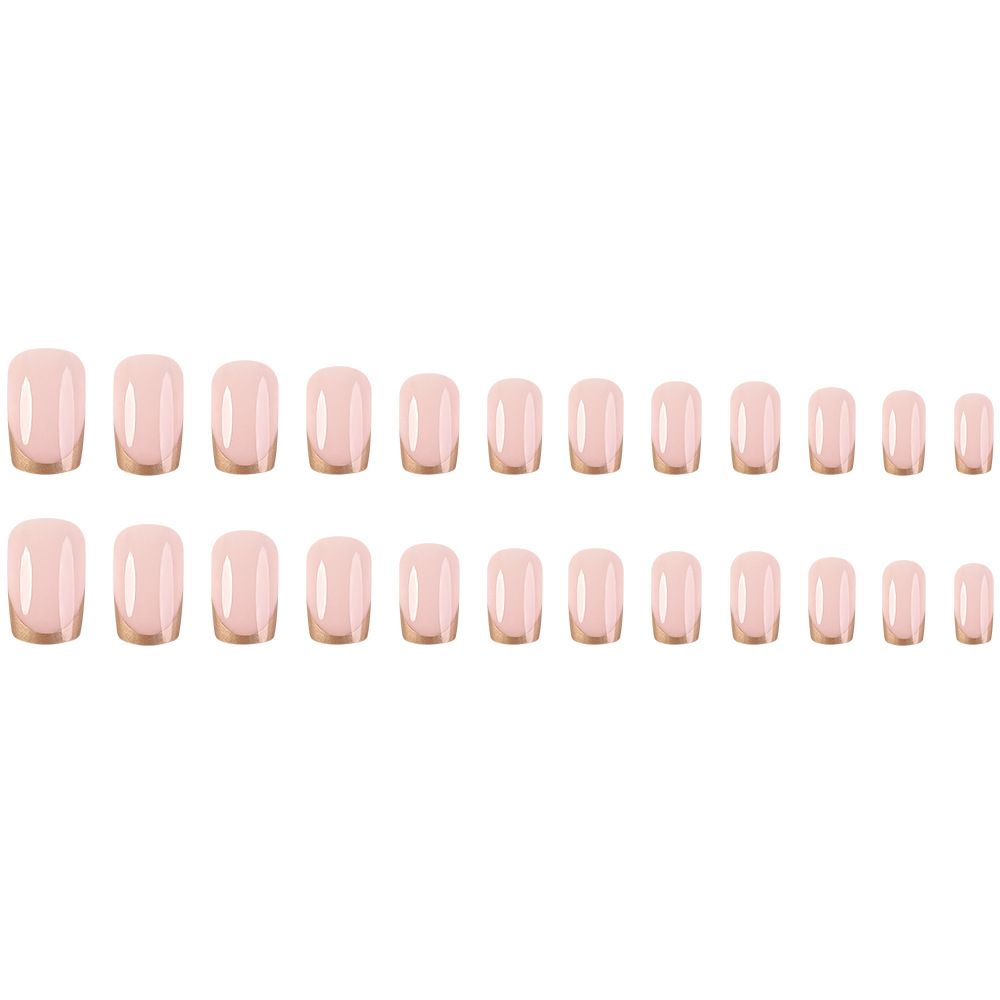24pcs French Tip Wearable Fake Nails Reusable Stick On Nails Press on Full Cover False Nail Tips with Jelly Stickers Makeup Accessories Metallic Color