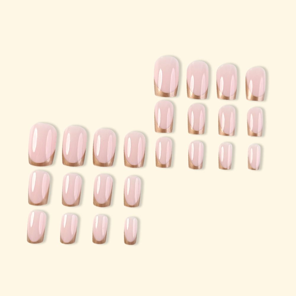 24pcs French Tip Wearable Fake Nails Reusable Stick On Nails Press on Full Cover False Nail Tips with Jelly Stickers Makeup Accessories Metallic Color