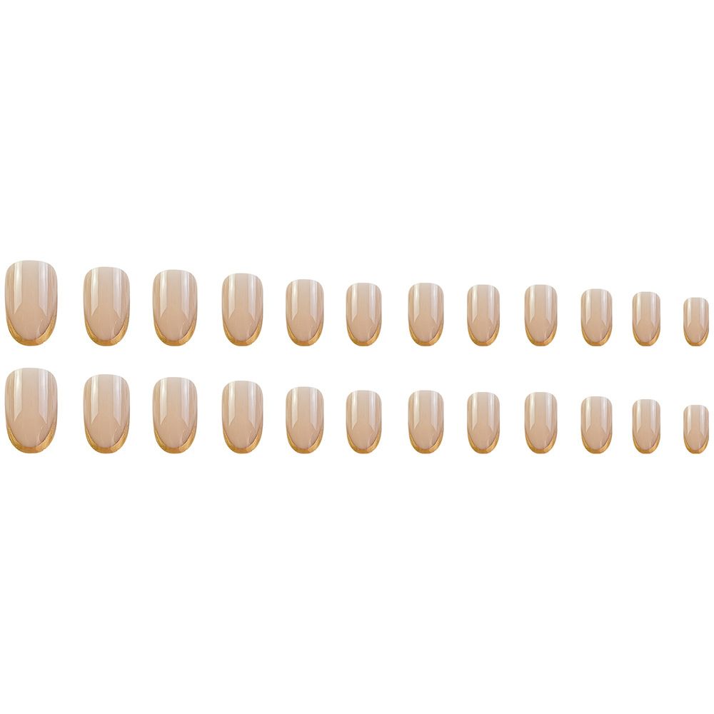 24pcs French Tip Wearable Fake Nails Reusable Stick On Nails Press on Full Cover False Nail Tips with Jelly Stickers Makeup Accessories Metallic Color