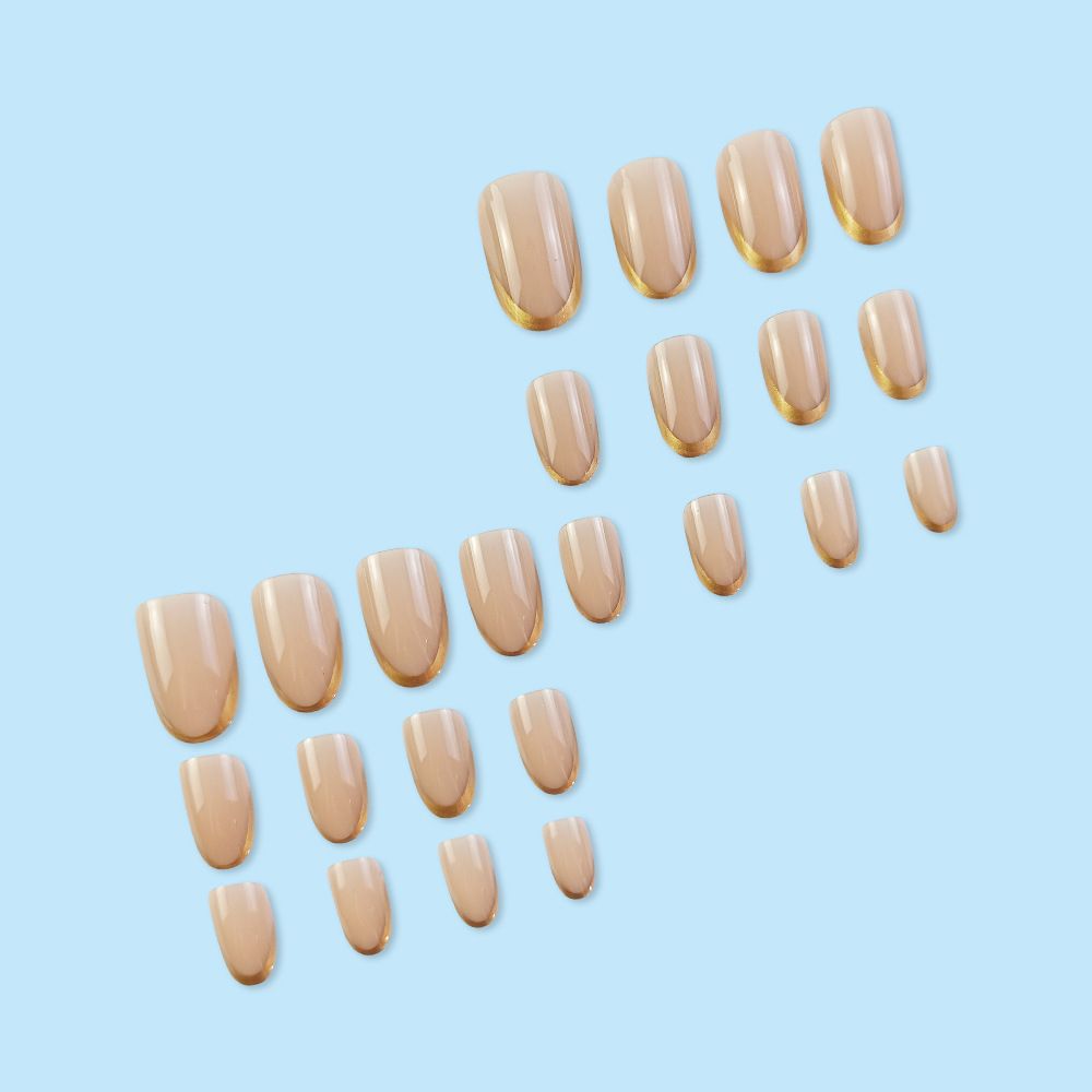 24pcs French Tip Wearable Fake Nails Reusable Stick On Nails Press on Full Cover False Nail Tips with Jelly Stickers Makeup Accessories Metallic Color