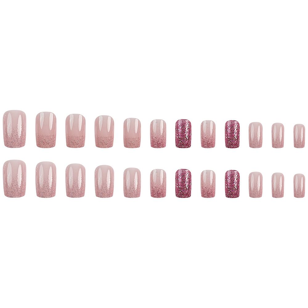 24pcs Shiny Glitter Wearable Fake Nails Reusable Stick On Nails Press on Full Cover False Nail Tips with Jelly Stickers Makeup Accessories