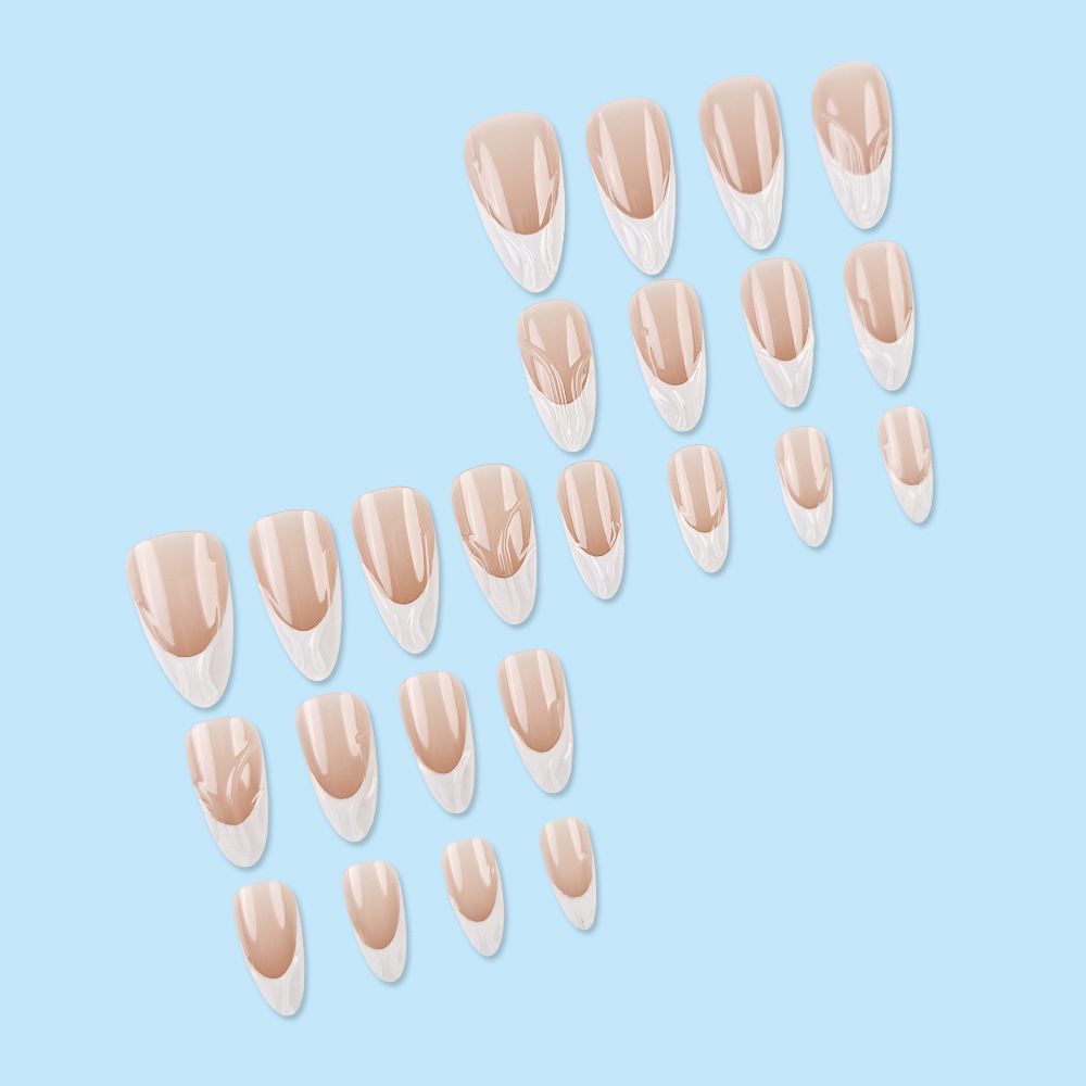 24pcs French Tip Almond Wearable Fake Nails Reusable Stick On Nails Press on Full Cover False Nail Tips with Jelly Stickers Makeup Accessories Metal Ripple  Design view 5