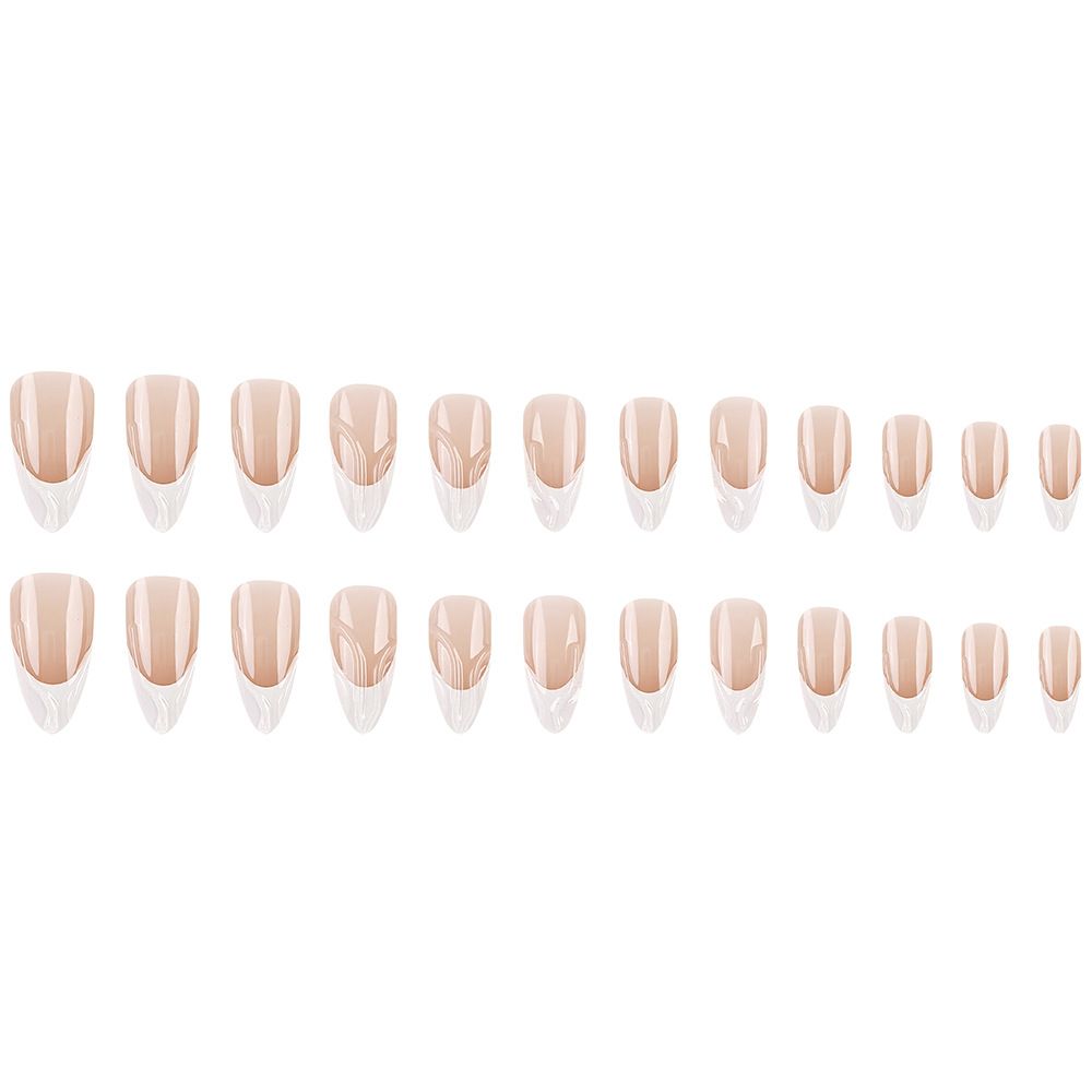 24pcs French Tip Almond Wearable Fake Nails Reusable Stick On Nails Press on Full Cover False Nail Tips with Jelly Stickers Makeup Accessories Metal Ripple  Design view 6