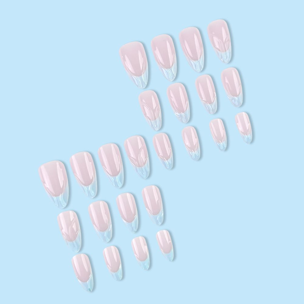 24pcs French Tip Almond Wearable Fake Nails Reusable Stick On Nails Press on Full Cover False Nail Tips with Jelly Stickers Makeup Accessories Metal Ripple  Design view 9