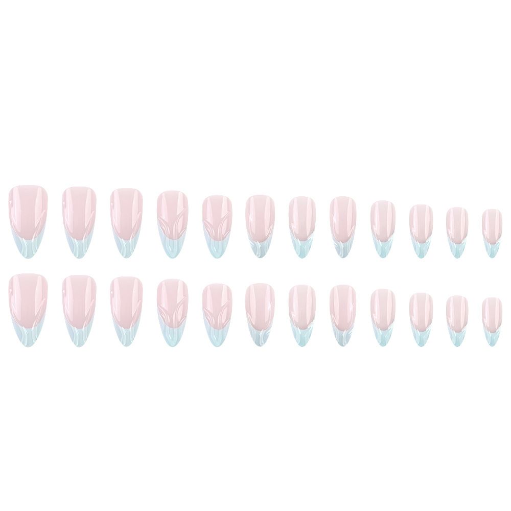 24pcs French Tip Almond Wearable Fake Nails Reusable Stick On Nails Press on Full Cover False Nail Tips with Jelly Stickers Makeup Accessories Metal Ripple  Design view 10