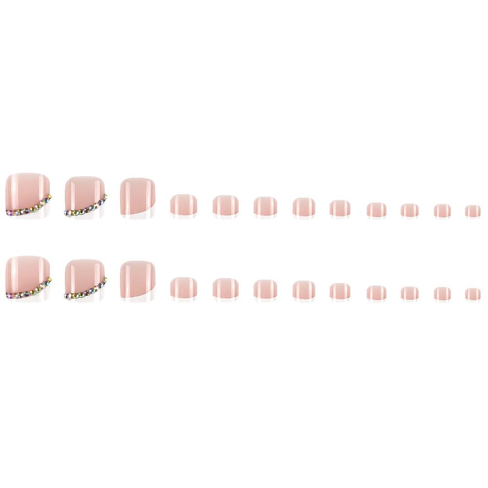 24 pcs French Tip Toe Fake Nails Toenail Wearable Nail Stickers Detachable False Nail Tips With Jelly Stickers Nails Art  Pink Color