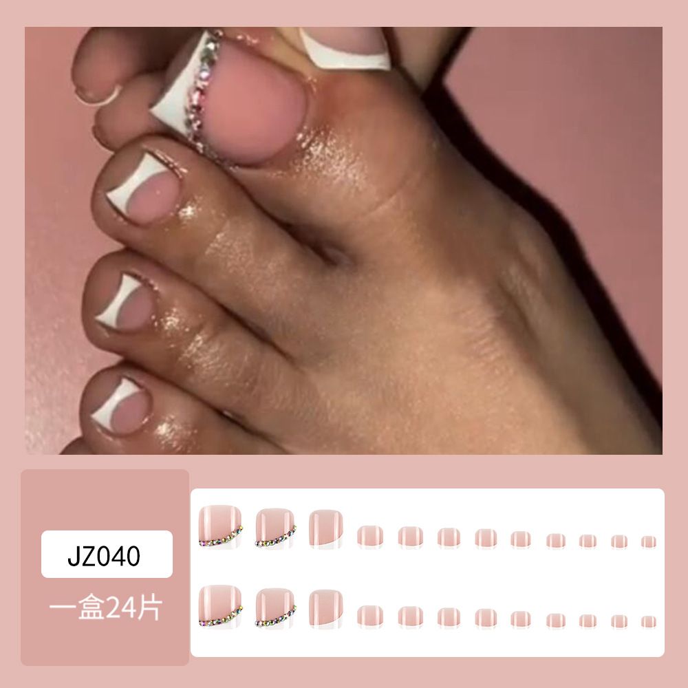 24 pcs French Tip Toe Fake Nails Toenail Wearable Nail Stickers Detachable False Nail Tips With Jelly Stickers Nails Art  Pink Color