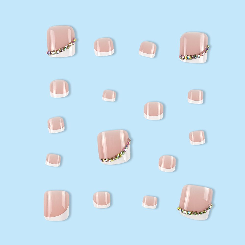 24 pcs French Tip Toe Fake Nails Toenail Wearable Nail Stickers Detachable False Nail Tips With Jelly Stickers Nails Art  Pink Color
