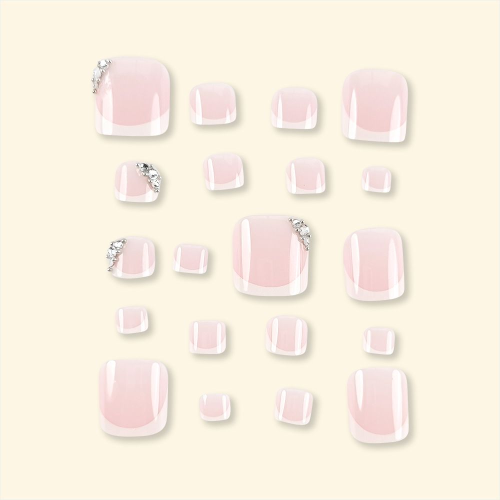 24 pcs French Tip Toe Fake Nails Toenail Wearable Nail Stickers Detachable False Nail Tips With Jelly Stickers Nails Art  Pink Color