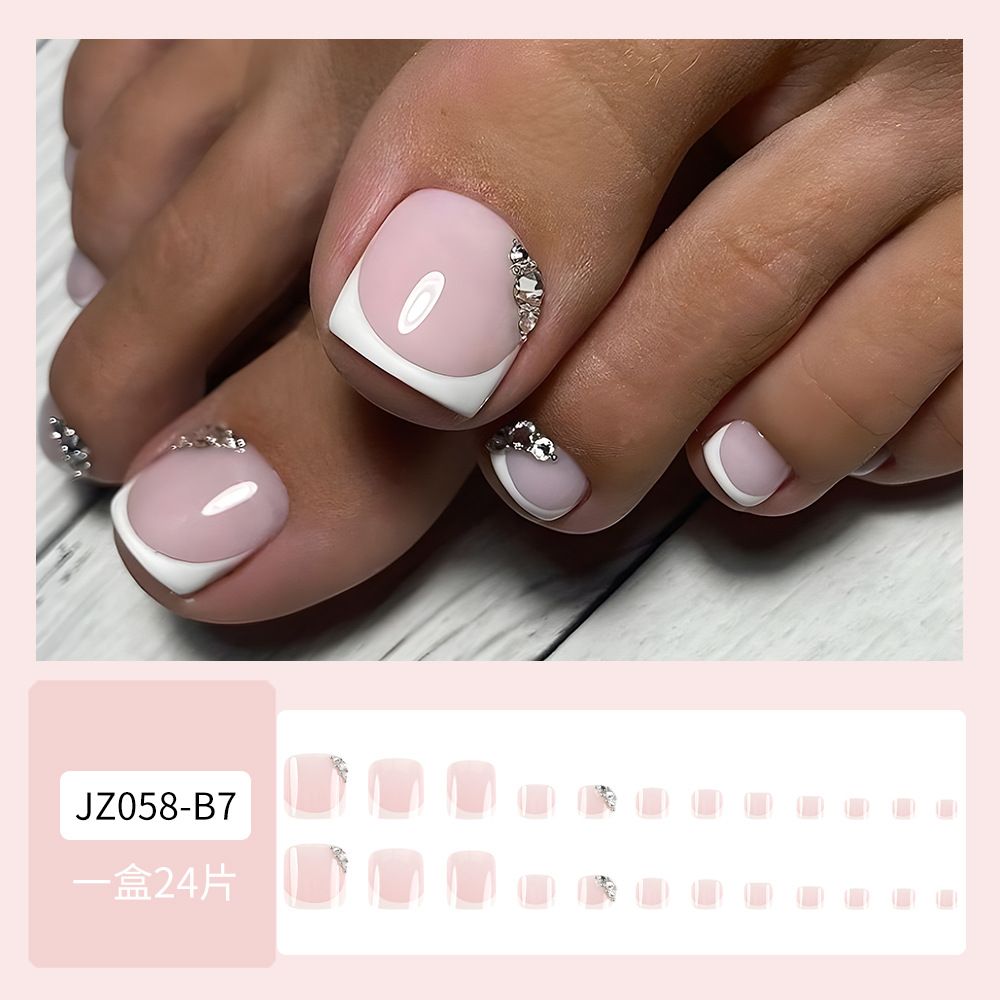 24 pcs French Tip Toe Fake Nails Toenail Wearable Nail Stickers Detachable False Nail Tips With Jelly Stickers Nails Art  Pink Color