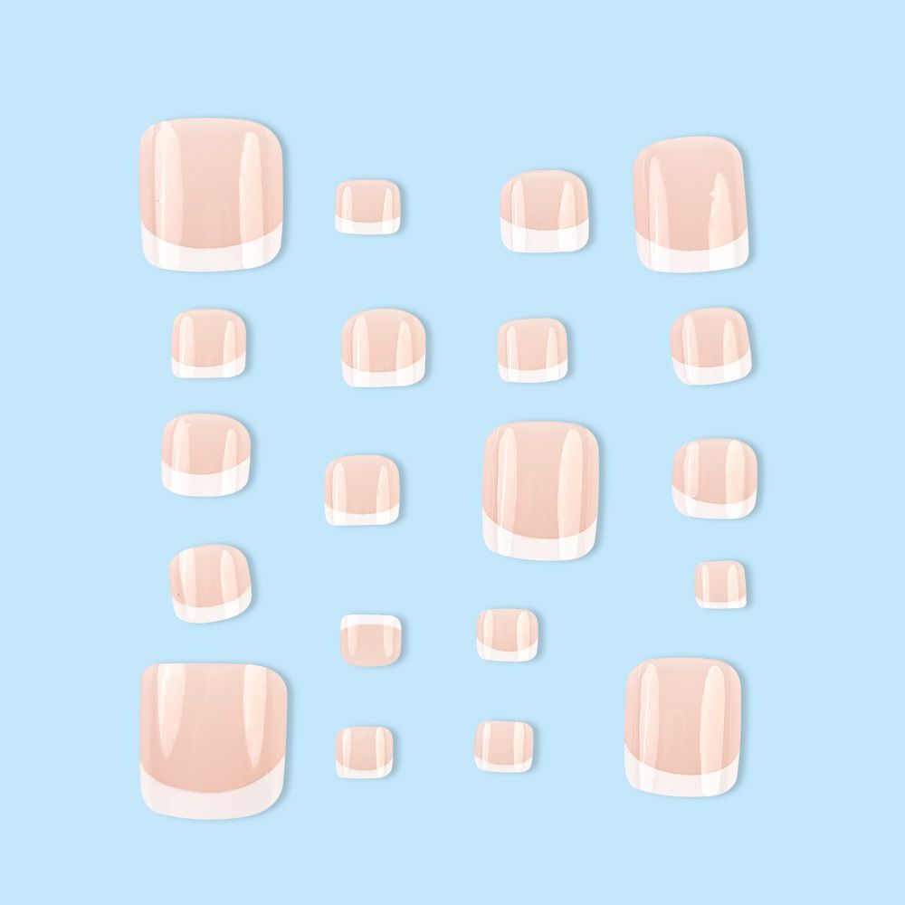 24 pcs French Tip Toe Fake Nails Toenail Wearable Nail Stickers Detachable False Nail Tips With Jelly Stickers Nails Art  Pink Color