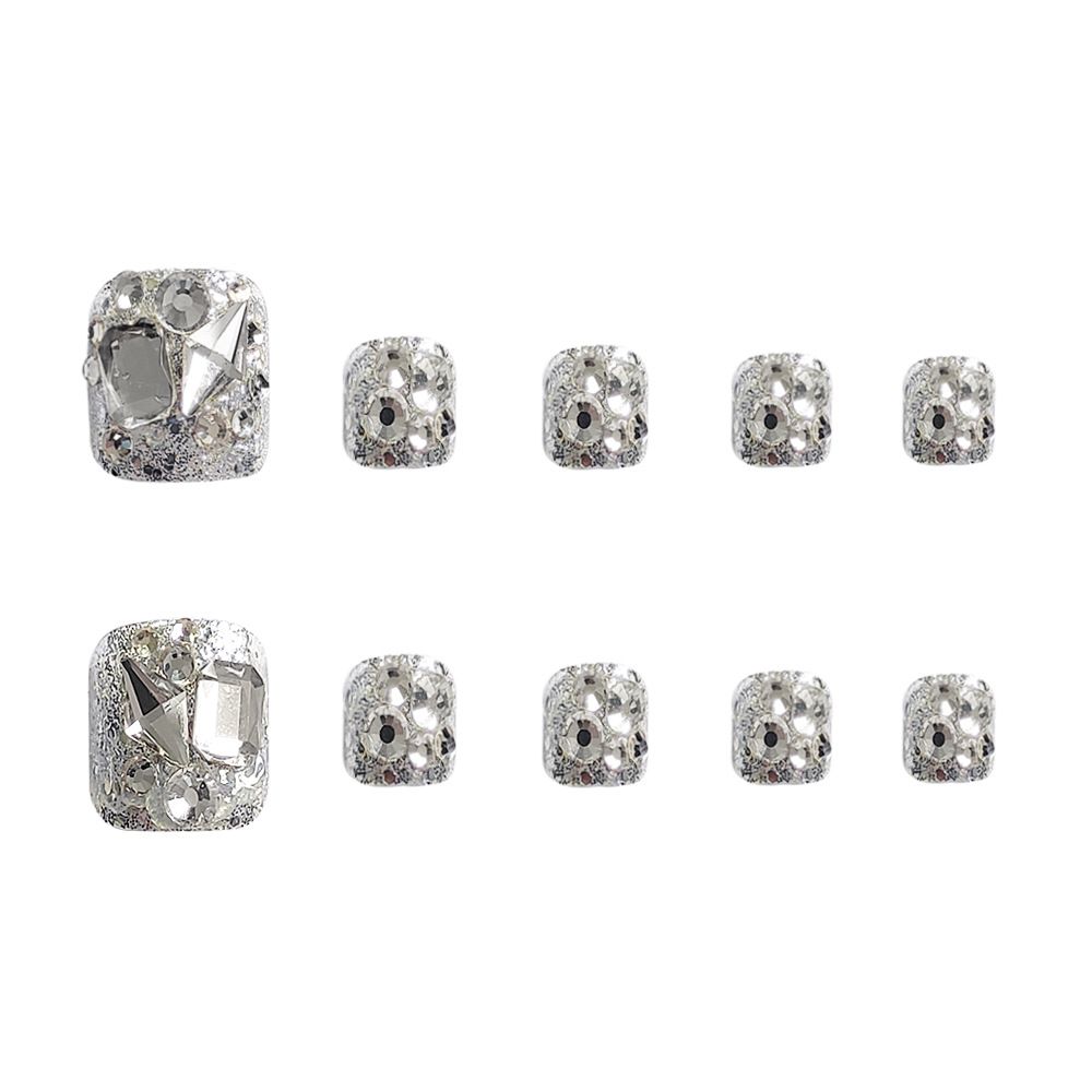 24 pcs Bright Rhinestone Toe Fake Nails Toenail Wearable Nail Stickers Detachable False Nail Tips With Jelly Stickers Nails Art view 5