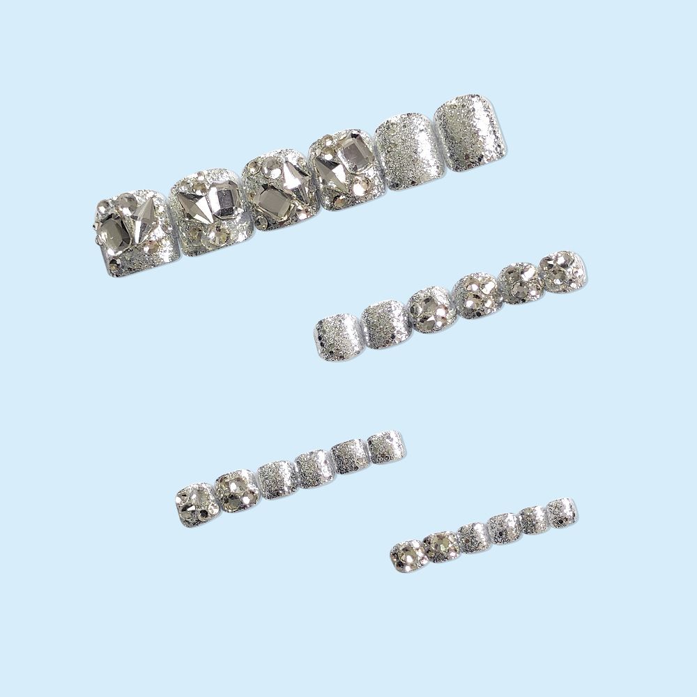 24 pcs Bright Rhinestone Toe Fake Nails Toenail Wearable Nail Stickers Detachable False Nail Tips With Jelly Stickers Nails Art view 3