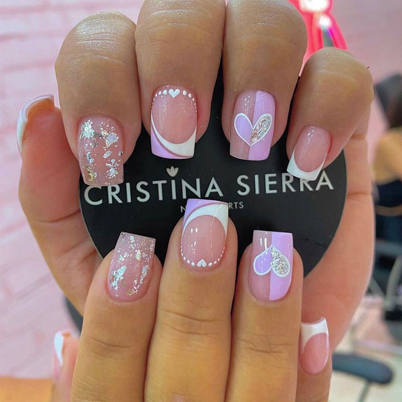 24pcs Shiny French Tip Wearable Fake Nails Reusable Stick On Nails Press on Full Cover False Nail Tips with Jelly Stickers Makeup Accessories Flower Design view 2