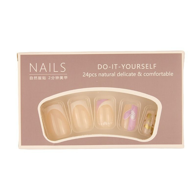 24pcs Shiny French Tip Wearable Fake Nails Reusable Stick On Nails Press on Full Cover False Nail Tips with Jelly Stickers Makeup Accessories Flower Design view 8