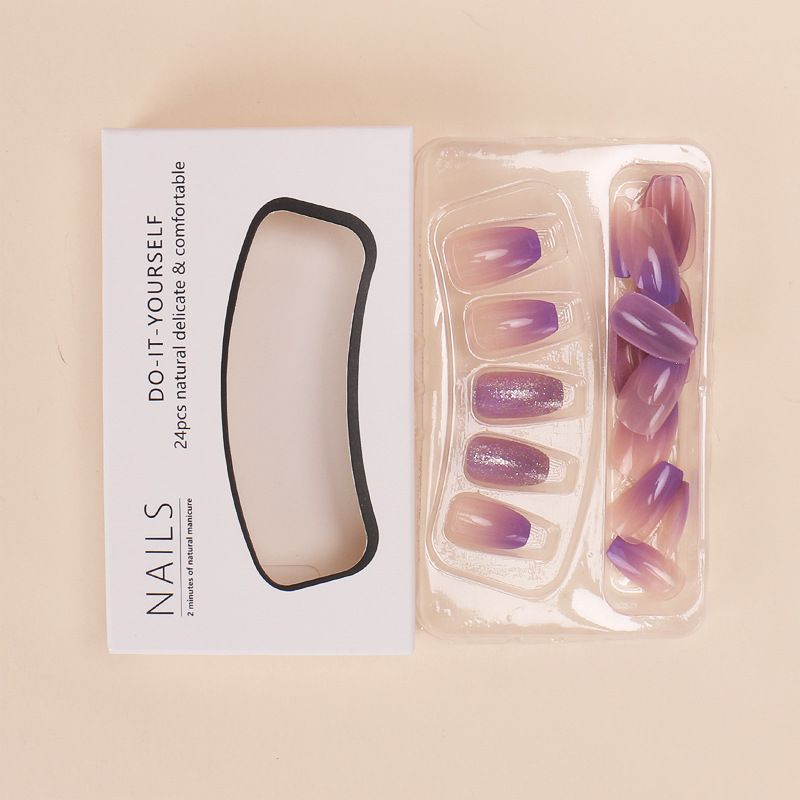24pcs Shiny French Tip Wearable Fake Nails Reusable Stick On Nails Press on Full Cover False Nail Tips with Jelly Stickers Makeup Accessories Flower Design view 10