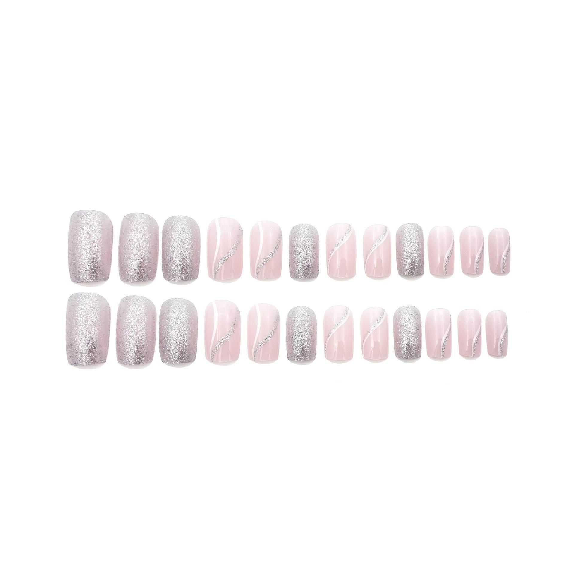 24pcs Square French Tip Wearable Fake Nails Reusable Stick On Nails Press on Full Cover False Nail Tips with Jelly Stickers Makeup Accessories Nail Art view 7