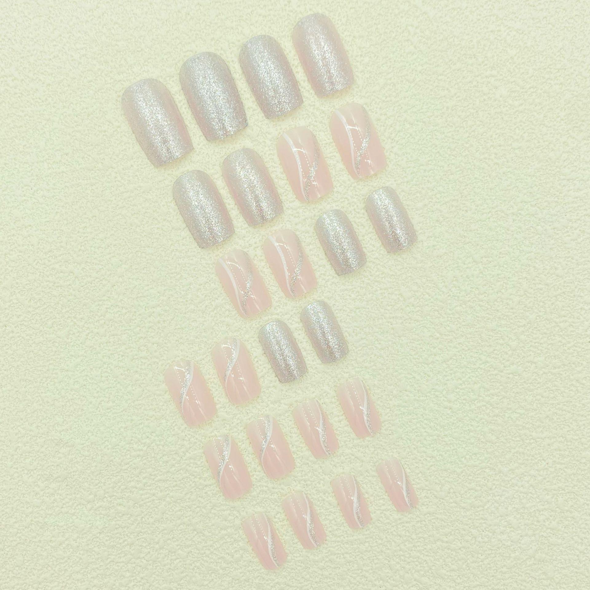 24pcs Square French Tip Wearable Fake Nails Reusable Stick On Nails Press on Full Cover False Nail Tips with Jelly Stickers Makeup Accessories Nail Art view 8