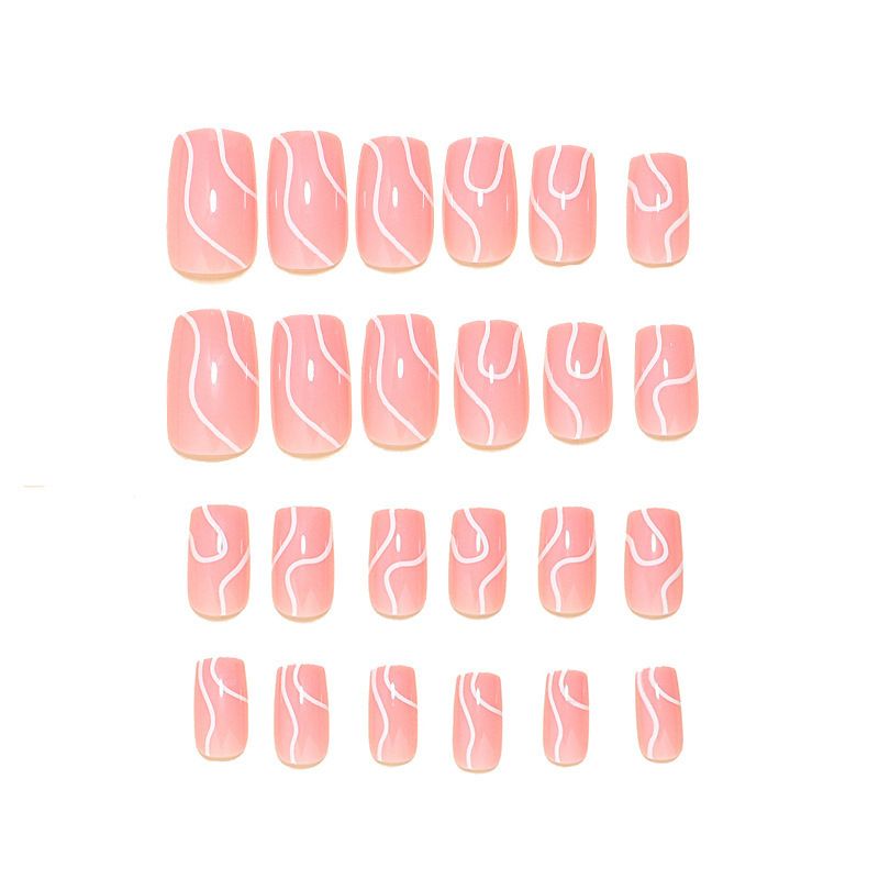 24pcs Square French Tip Wearable Fake Nails Reusable Stick On Nails Press on Full Cover False Nail Tips with Jelly Stickers Makeup Accessories Nail Art view 10