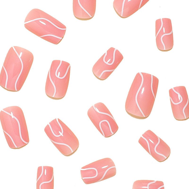 24pcs Square French Tip Wearable Fake Nails Reusable Stick On Nails Press on Full Cover False Nail Tips with Jelly Stickers Makeup Accessories Nail Art view 9