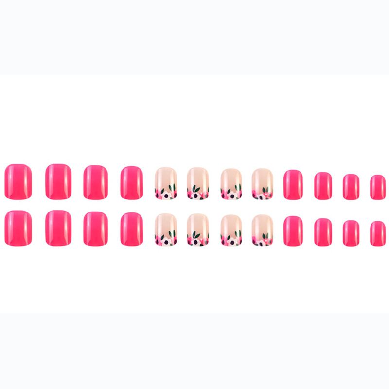 24pcs French Tip Wearable Fake Nails Reusable Stick On Nails Press on Full Cover False Nail Tips with Jelly Stickers Makeup Accessories Nail Art Flower view 8